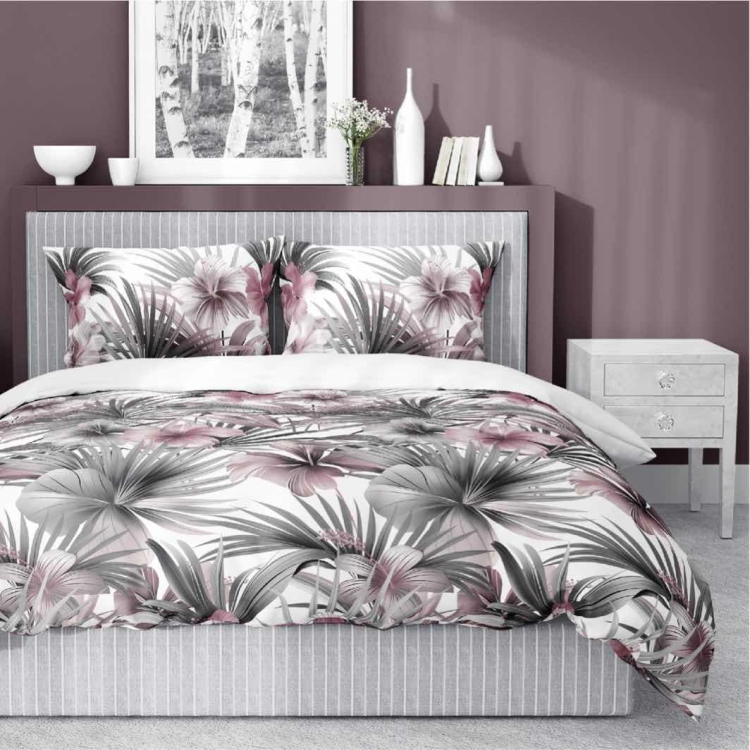 Bawełniana pościel 220×200 biała w liście palmowe 5479B Home Satin