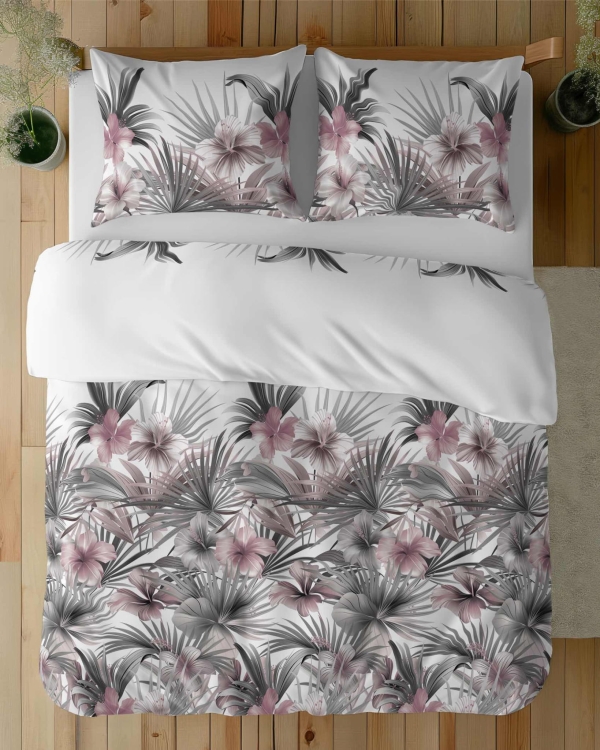 Bawełniana pościel 220×200 biała w liście palmowe 5479B Home Satin