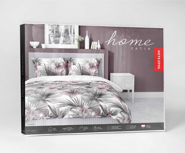 Bawełniana pościel 220×200 biała w liście palmowe 5479B Home Satin