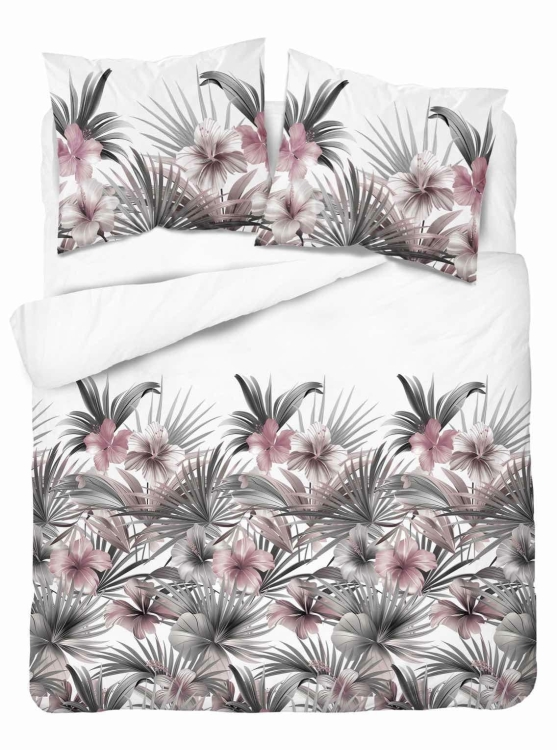 Bawełniana pościel 220×200 biała w liście palmowe 5479B Home Satin