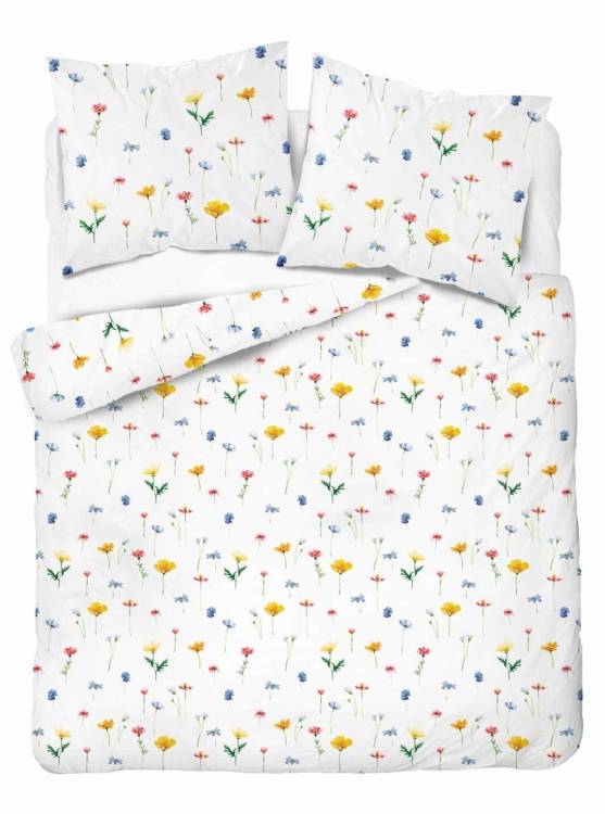 Bawełniana pościel 220×200 biała w kolorowe polne kwiaty 5486A Home Satin