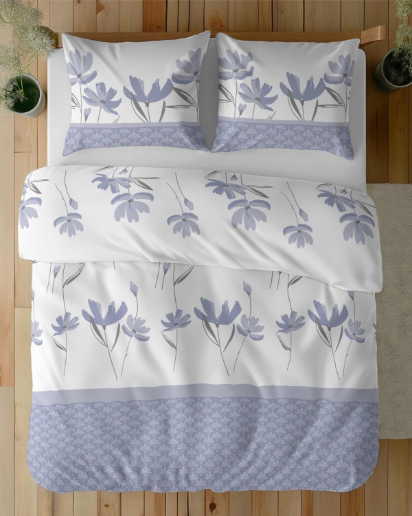 Bawełniana pościel 220×200 biała w lawendowe kwiaty 5489A Home Satin