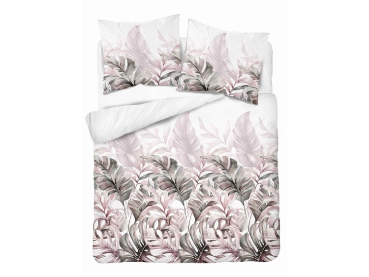 Bawełniana pościel 220×200 biała w tropikalne liście 5540B Home Satin