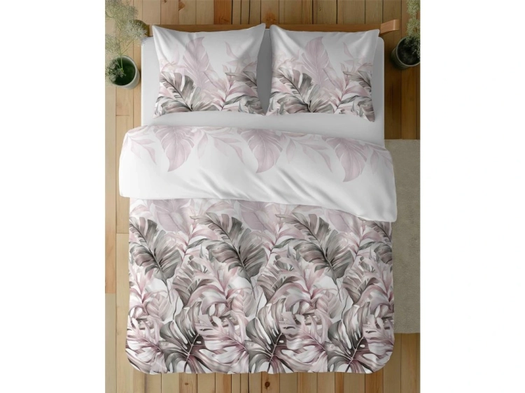 Bawełniana pościel 220×200 biała w tropikalne liście 5540B Home Satin