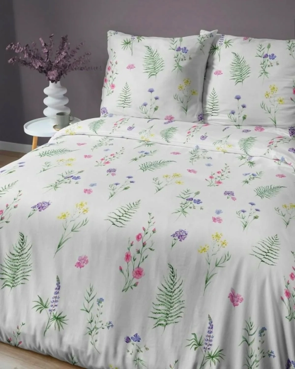 Bawełniana pościel 220×200 biała wiosenna w kwiaty 5207B Home Satin