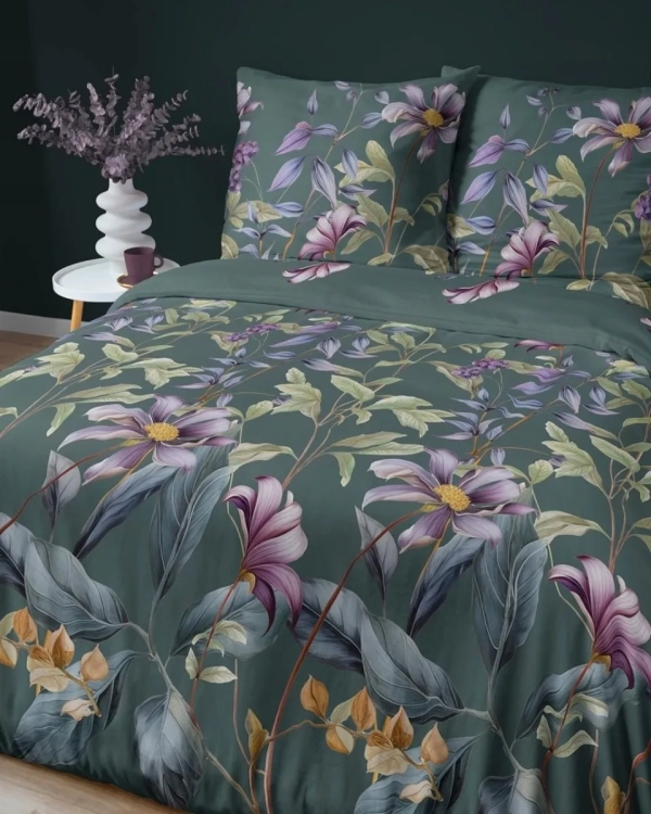 Bawełniana pościel 220×200 ciemnozielona w kwiaty 5808A Home Satin