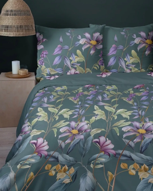 Bawełniana pościel 220×200 ciemnozielona w kwiaty 5808A Home Satin