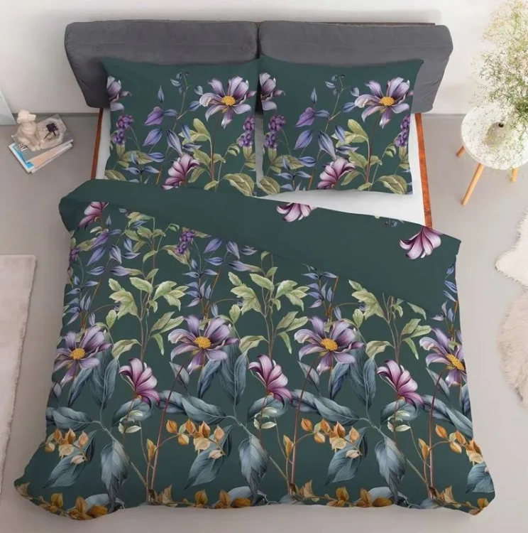 Bawełniana pościel 220×200 ciemnozielona w kwiaty 5808A Home Satin