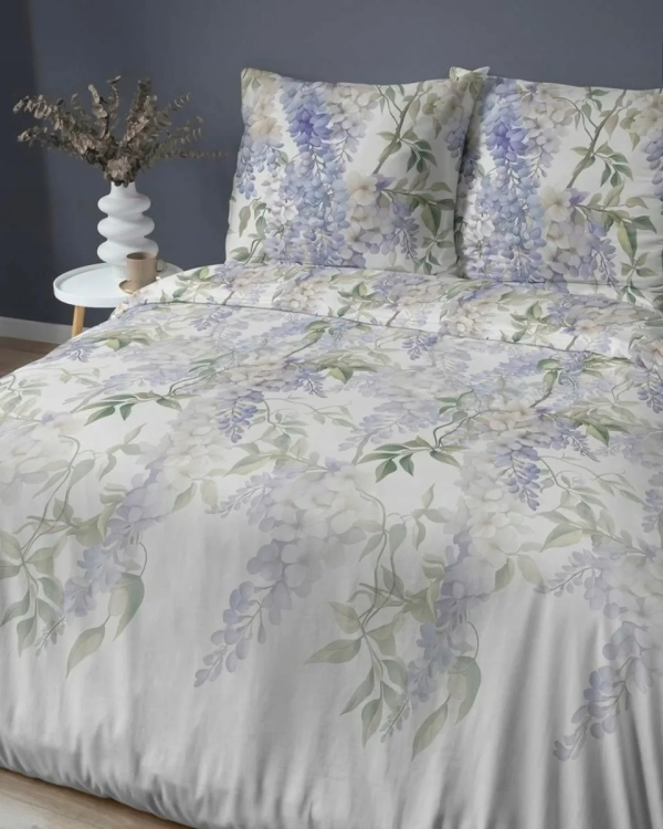 Bawełniana pościel 160×200 białą w niebieskie wiszące kwiaty 5810A Home Satin