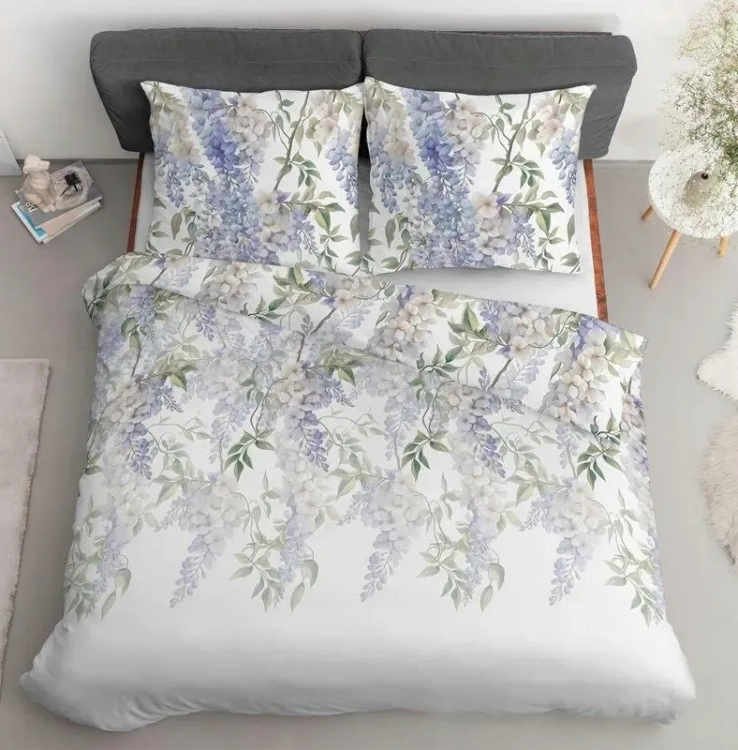 Bawełniana pościel 160×200 białą w niebieskie wiszące kwiaty 5810A Home Satin