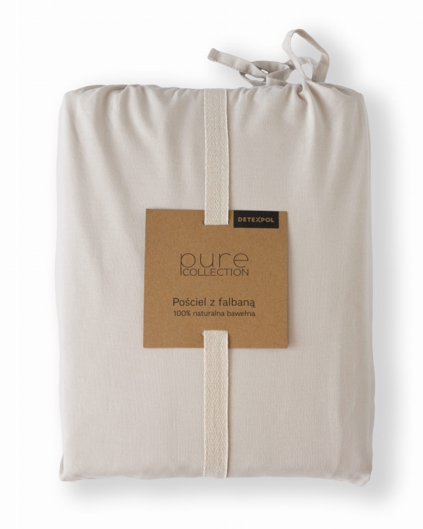 Beżowa bawełniana pościel z falbaną 140x200