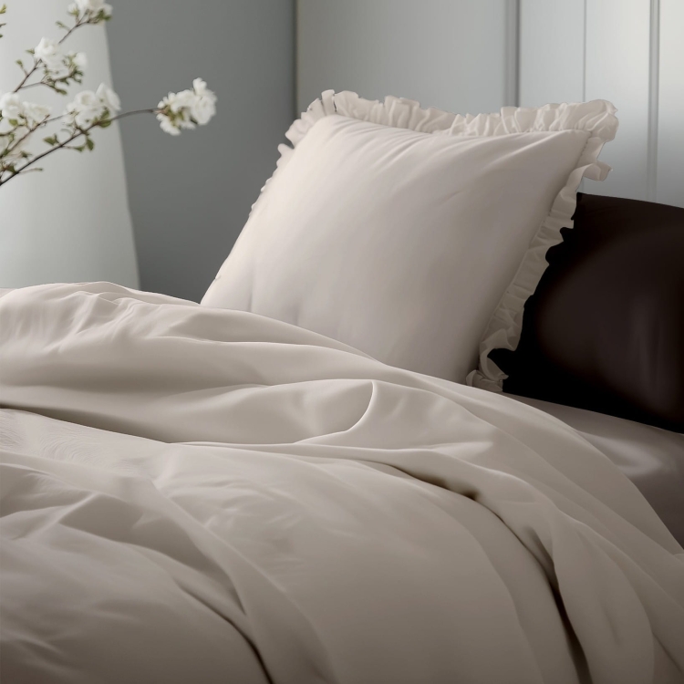 Beżowa bawełniana pościel z falbaną 140x200