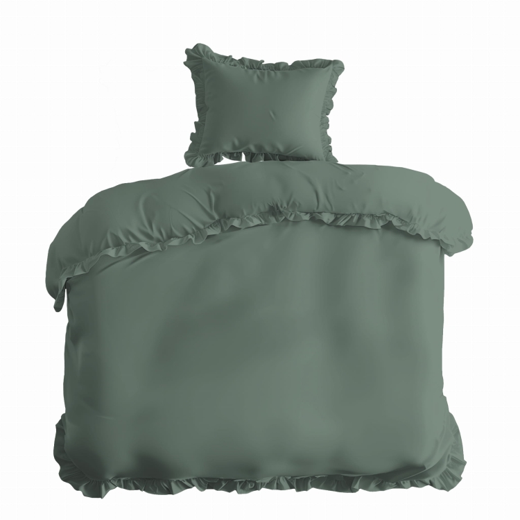 Miętowa bawełniana pościel z falbaną 140x200