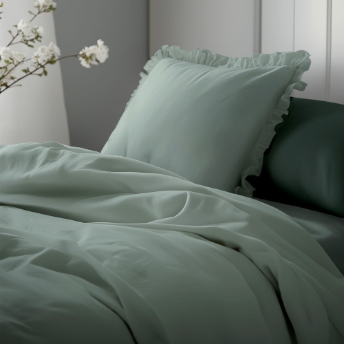 Miętowa bawełniana pościel z falbaną 140x200