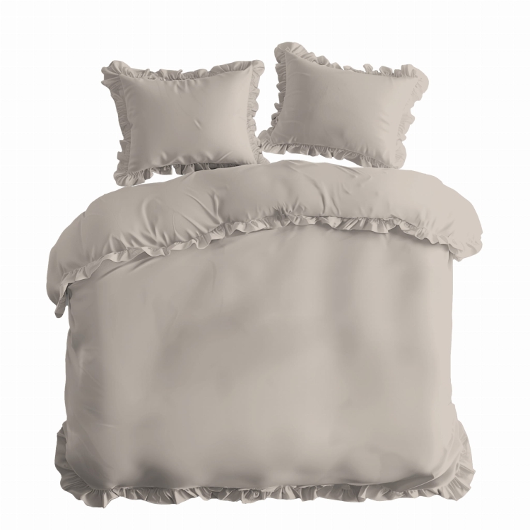 Beżowa bawełniana pościel z falbaną 160x200