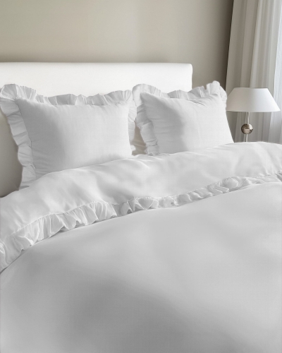 Biała bawełniana pościel z falbaną 160x200