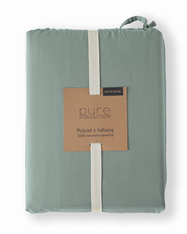 Miętowa bawełniana pościel z falbaną 160x200