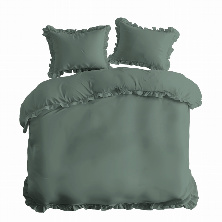 Miętowa bawełniana pościel z falbaną 160x200