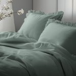 Miętowa bawełniana pościel z falbaną 160x200