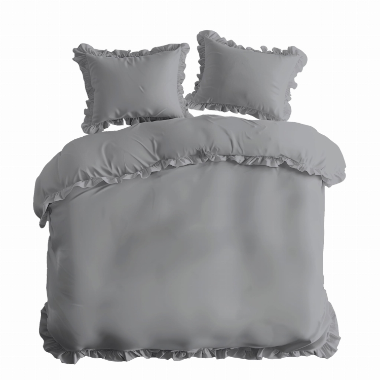 Jasno szara bawełniana pościel z falbaną 160x200
