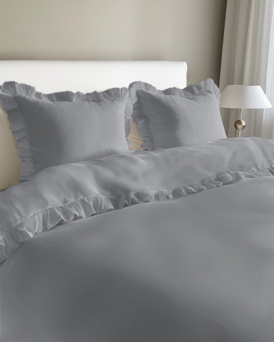 Jasno szara bawełniana pościel z falbaną 160x200