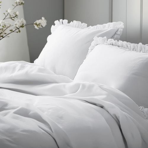 Biała bawełniana pościel z falbaną 220x200