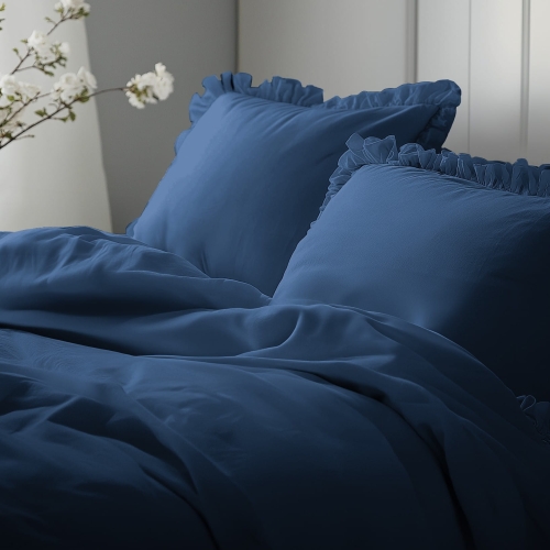 Denim bawełniana pościel z falbaną 220x200