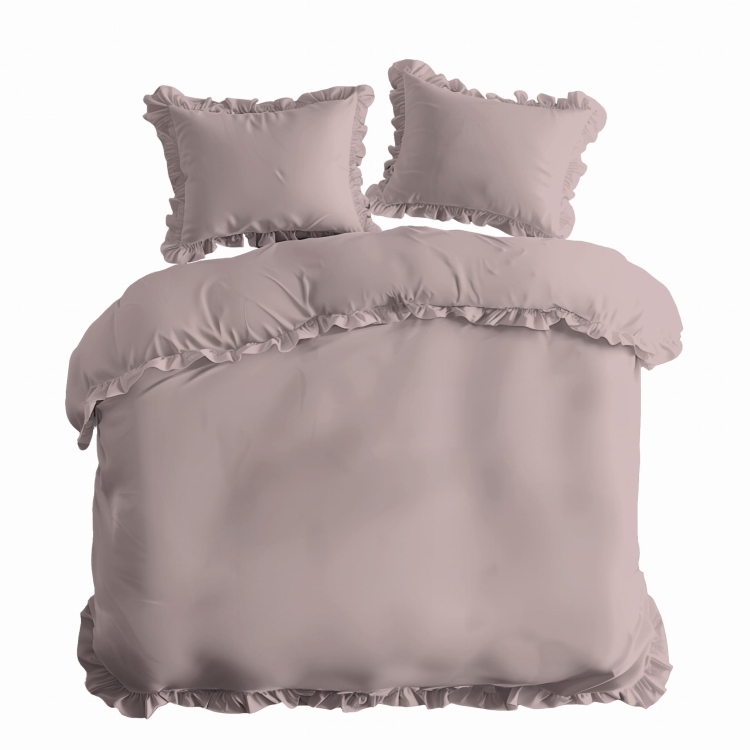 Różowa bawełniana pościel z falbaną 220x200