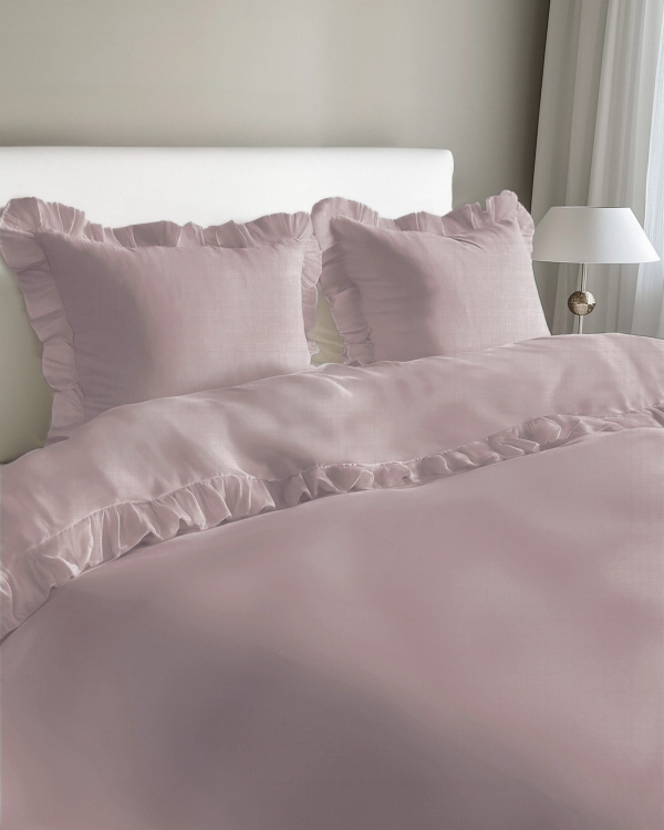 Różowa bawełniana pościel z falbaną 220x200