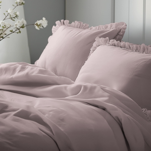 Różowa bawełniana pościel z falbaną 220x200