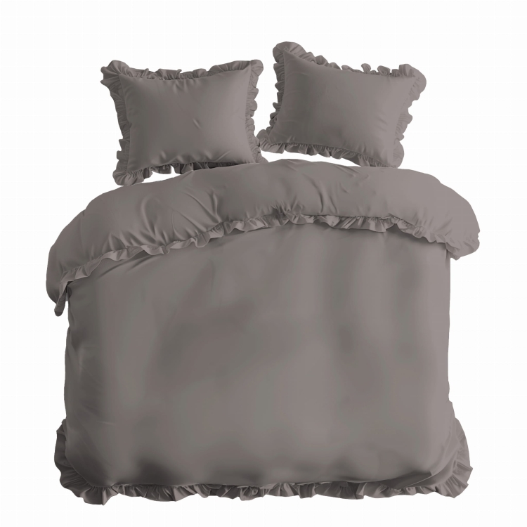 Ciepło szara bawełniana pościel z falbaną 220x200