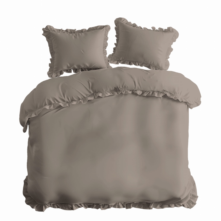 Taupe bawełniana pościel z falbaną 220x200
