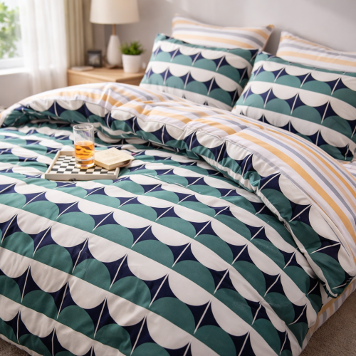 Pościel młodzieżowa 200x220 – geometryczna zielono-biały nowoczesny wzór