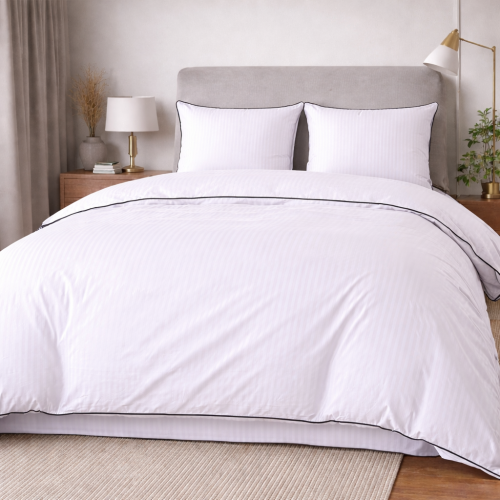 Biała bawełniana pościel hotelowa adamaszek z bizą 160x200 Mariot