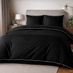 Czarna bawełniana pościel hotelowa adamaszek z bizą 160x200 Mariot  