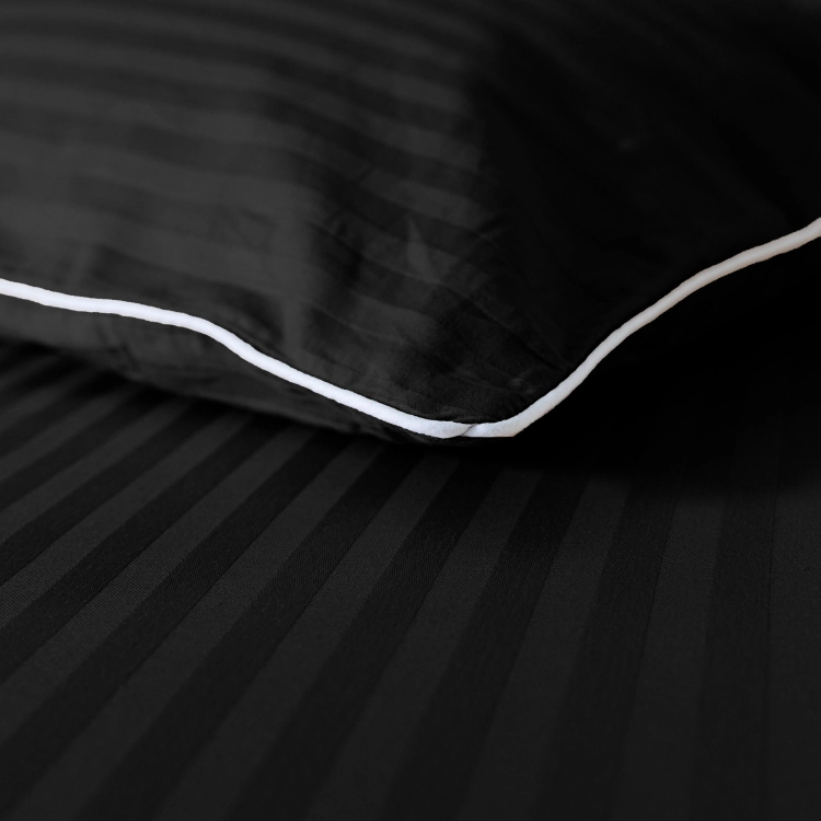 Czarna bawełniana pościel hotelowa adamaszek z bizą 160x200 Mariot