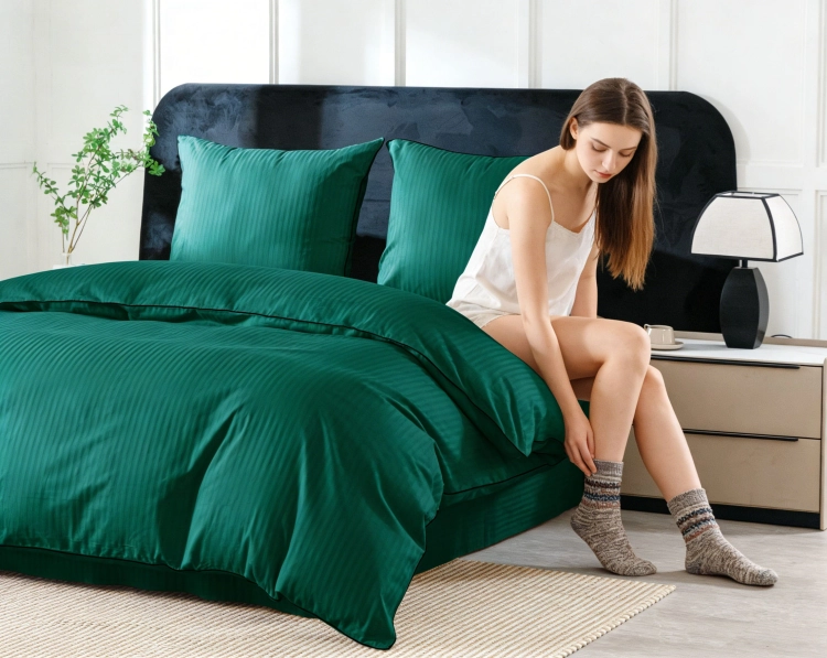 Butelkowa zieleń bawełniana pościel hotelowa adamaszek z bizą 160x200 Mariot