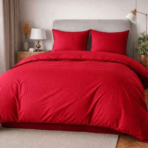 Czerwona bawełniana pościel hotelowa adamaszek z bizą 160x200 Mariot