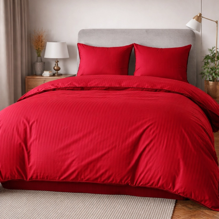 Czerwona bawełniana pościel hotelowa adamaszek z bizą 160x200 Mariot