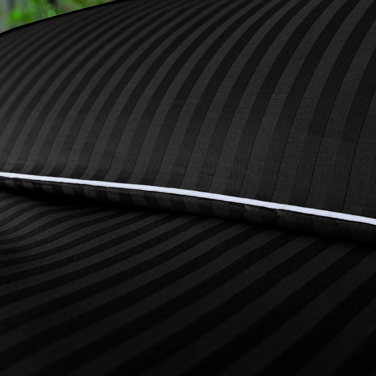 Czarna bawełniana pościel hotelowa adamaszek z bizą 160x200 Mariot