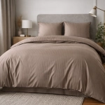 Czekoladowa bawełniana pościel hotelowa adamaszek z bizą 200x220 Mariot 