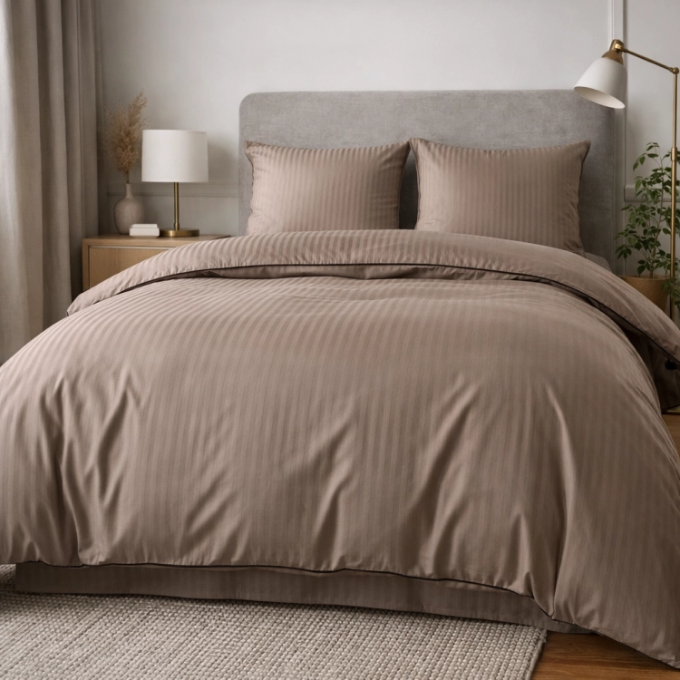 Czekoladowa bawełniana pościel hotelowa adamaszek z bizą 160x200 Mariot