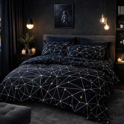 Czarna dwustronna pościel w gwiazdozbiór Galaxy Night 160x200