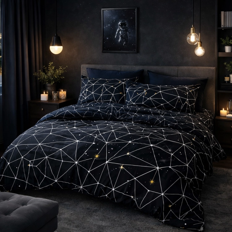 Czarna dwustronna pościel w gwiazdozbiór Galaxy Night 160x200